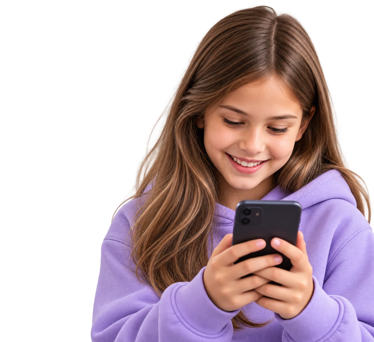 Uma criança olhando para o celular